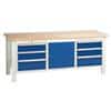 SLINGSBY Medium Cupboard Workbench with 1 Cupboard and 6 Drawers Steel Grey, Blue 650 x 2040 x 850 mm