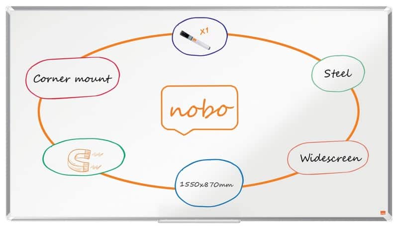 Nobo Premium Plus Widescreen Whiteboard 1915373 Wall Mounted Magnetic Lacquered Steel 155 x 87 cm