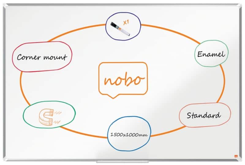 Nobo Premium Plus Whiteboard 1915146 Wall Mounted Magnetic Enamel 150 x 100 cm