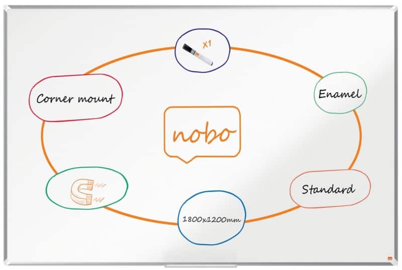 Nobo Premium Plus Whiteboard 1915149 Wall Mounted Magnetic Enamel 180 x 120 cm