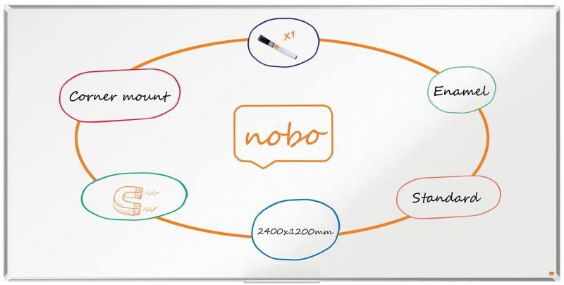 Nobo Premium Plus Whiteboard Wall Mounted Magnetic Enamel 240 (W) x 120 (H) cm