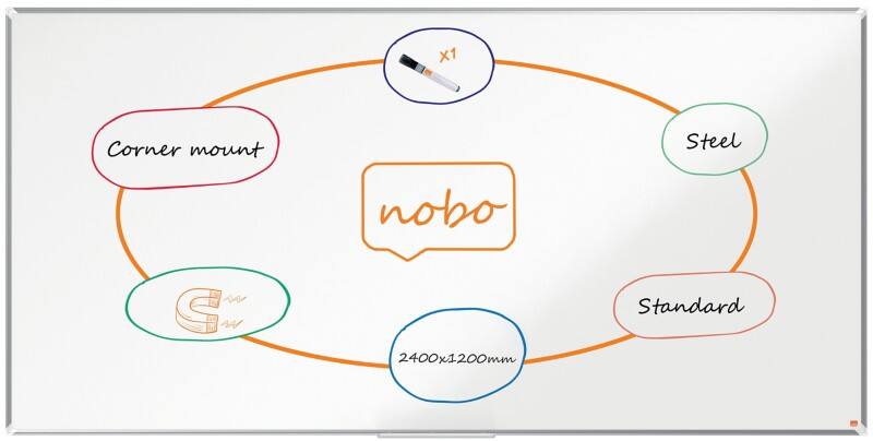 Nobo Premium Plus Whiteboard Wall Mounted Magnetic Lacquered Steel 240 (W) x 120 (H) cm