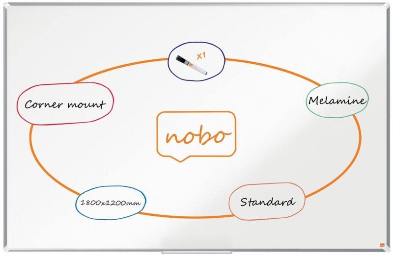 Nobo Premium Plus Whiteboard 1915171 Wall Mounted Non Magnetic Melamine 180 x 120 cm
