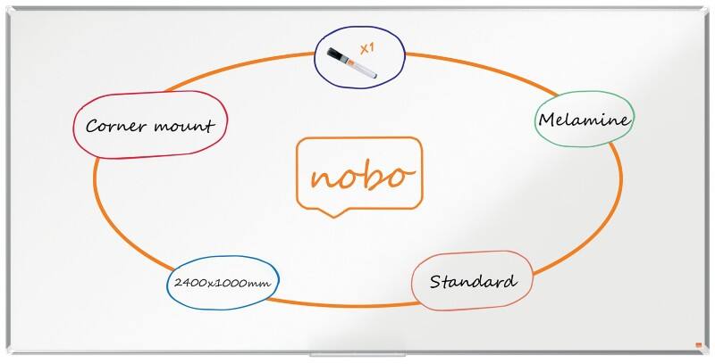 Nobo Premium Plus Whiteboard 1915454 Wall Mounted Non Magnetic Melamine 240 x 120 cm