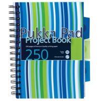 Pukka Pad Project Book Stripes A5 Ruled Spiral Bound PP (Polypropylene) Hardback Assorted Perforated 250 Pages Pack of 3