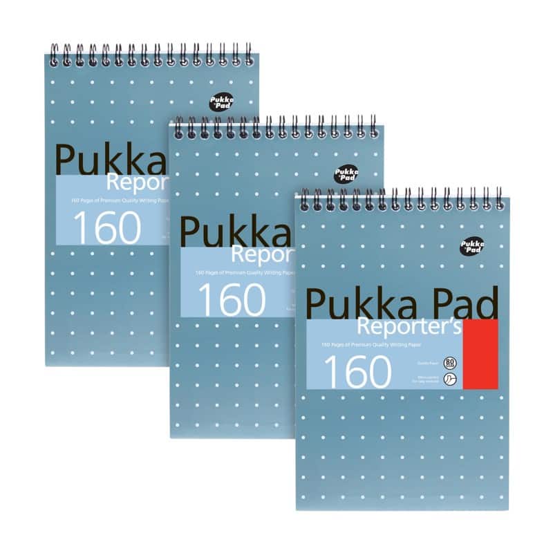Pukka Pad Notepad Steno A5 Ruled Spiral Bound Cardboard Hardback Blue Perforated 160 Pages Pack of 3