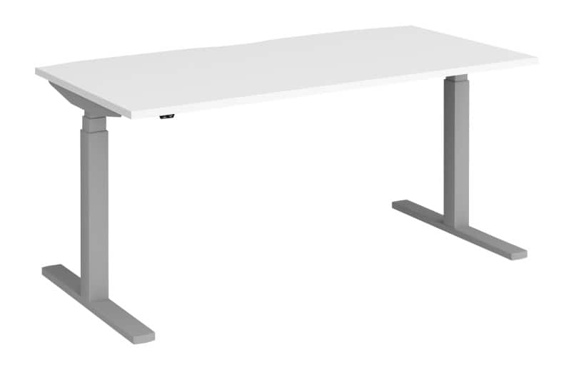 Elev8 Rectangular Sit Stand Single Desk with White Melamine Top and Silver Frame 2 Legs Touch 1600 x 800 x 675 - 1300 mm