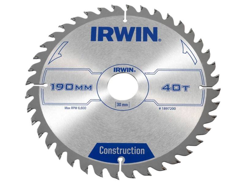 IRWIN Construction Circular Saw Blade 190 x 30 mm x 40T