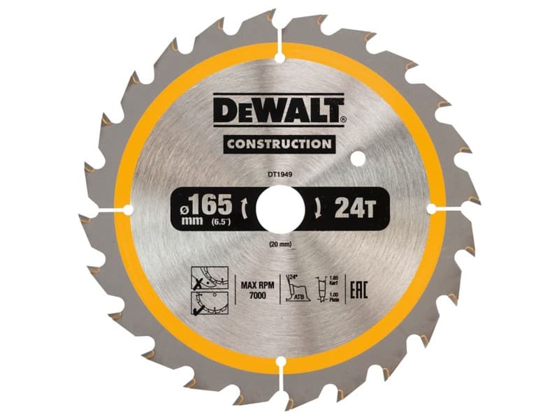 DeWALT Cordless Construction Trim Saw Blade 165 x 20 mm x 24T