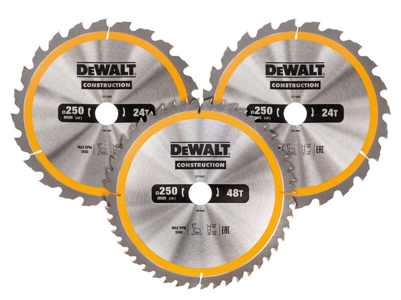 DeWALT Construction Circular Saw Blade DT1963 250 x 30 mm  24T/48T Pack of 3