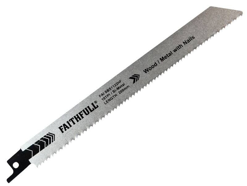 Faithfull Bi-Metal Sabre Saw Blade S1122HF Demolition 200 mm x 10 TPI Pack of 5