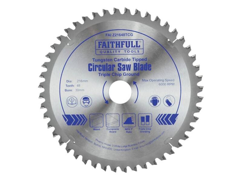 Faithfull tct Circular Saw Blade Triple Chip Ground 216 x 40 mm x 48T
