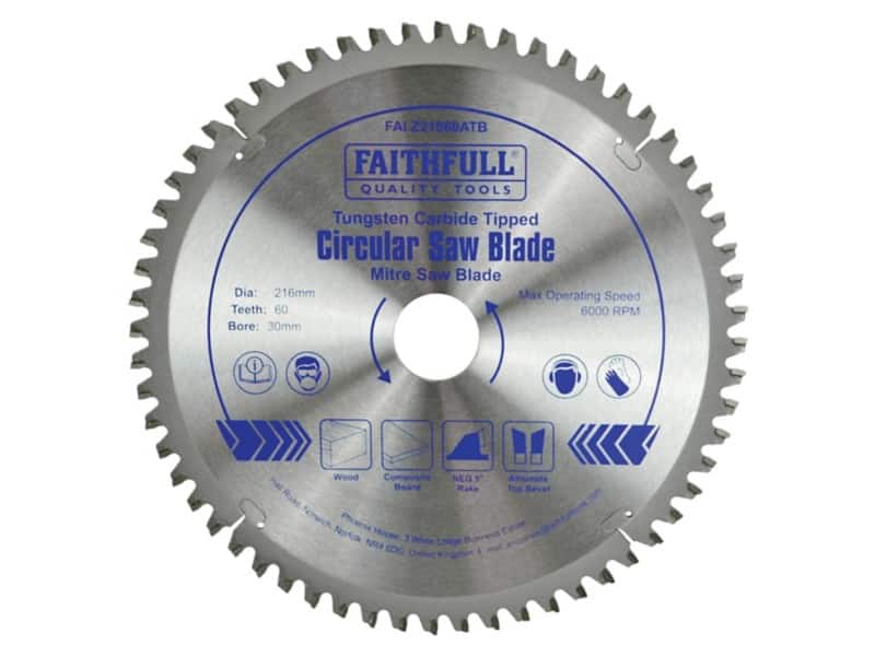 Faithfull TCT Cross Cut Mitre Saw Blade 216 x 30 mm x 60T