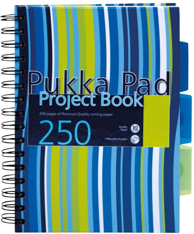 Pukka Pad Project Book A5 Ruled Spiral Bound PP (Polypropylene) Hardback Assorted Perforated 250 Pages Pack of 3