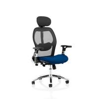 Dynamic Basic Tilt Executive Chair Height Adjustable Arms Sanderson II Black Back, Stevia Blue Seat With Headrest High Back