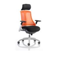 Dynamic Synchro Tilt Task Operator Chair Height Adjustable Arms Flex Black Back, Orange Seat, White Frame With Headrest Medium Back