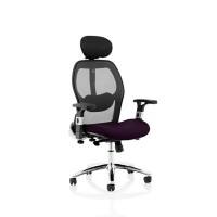 Dynamic Basic Tilt Executive Chair Height Adjustable Arms Sanderson II Black Back, Tansy purple Seat With Headrest High Back
