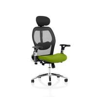 Dynamic Basic Tilt Executive Chair Height Adjustable Arms Sanderson II Black Back, Myrrh Green Seat With Headrest High Back