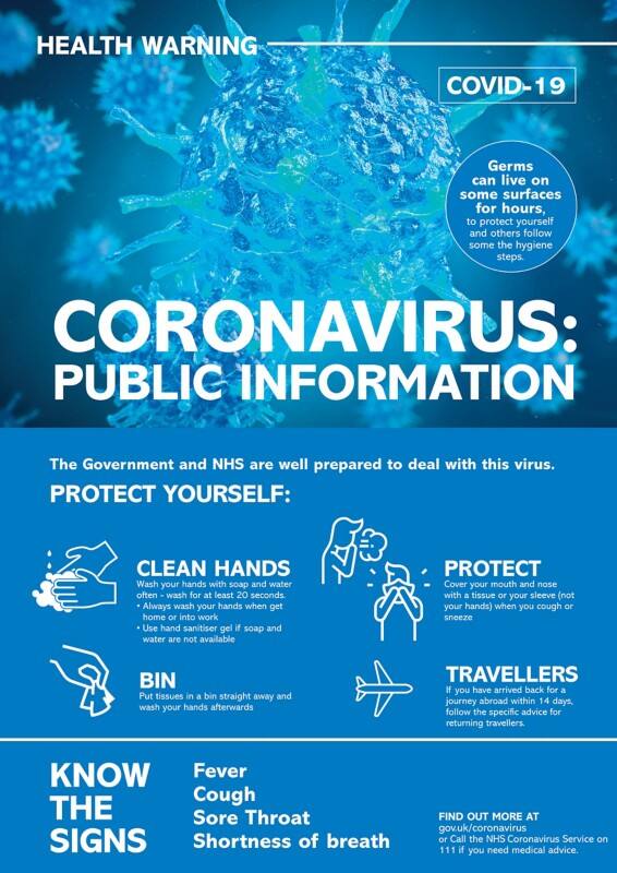 Seco Health and Safety Poster Corona Virus: Public Health Adhesive Plastic 42 x 59.4 cm