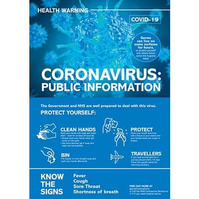 Health & Safety Poster Corona Virus: Public Health Plastic Blue 19.7 x 42 cm