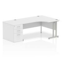 dynamic Impulse Right Hand Desk Corner White Cantilever 3 Drawers 1 Pedestal 2,030 (W) x 1,200 (D) x 730 (H) mm MFC (Melamine Faced Chipboard)