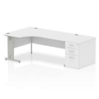 dynamic Impulse Left Hand Desk Rectangular White Cantilever 3 Drawers 1 Pedestal 2,230 (W) x 1,200 (D) x 730 (H) mm MFC (Melamine Faced Chipboard)