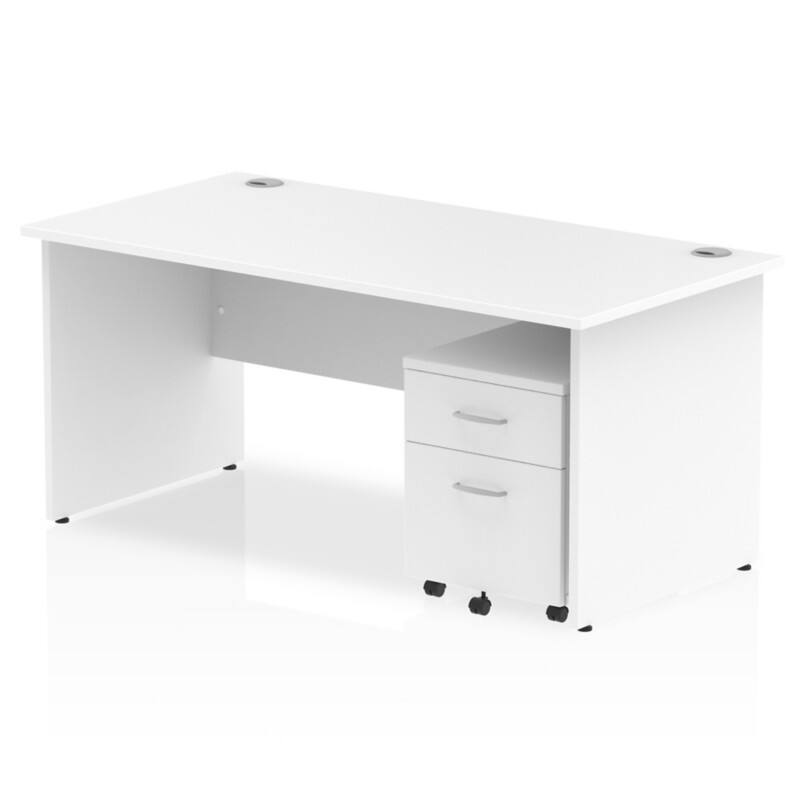 dynamic Impulse Straight Desk Rectangular White Base panel 2 Drawers 1 Pedestal 1,600 (W) x 800 (D) x 730 (H) mm MFC (Melamine Faced Chipboard)