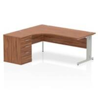 dynamic Impulse Left Hand Desk Corner Walnut Cantilever 3 Drawers 1 Pedestal 1,800 (W) x 1,630 (D) x 730 (H) mm MFC (Melamine Faced Chipboard)