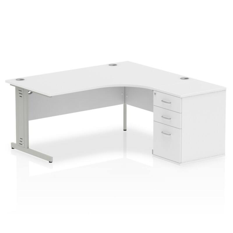 dynamic Impulse Right Hand Desk Corner White Cantilever 3 Drawers 1 Pedestal 1,600 (W) x 1,630 (D) x 730 (H) mm MFC (Melamine Faced Chipboard)