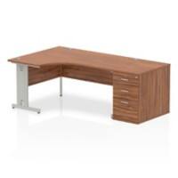dynamic Impulse Left Hand Desk Corner Walnut Cantilever 3 Drawers 1 Pedestal 2,030 (W) x 1,200 (D) x 730 (H) mm MFC (Melamine Faced Chipboard)