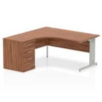 dynamic Impulse Left Hand Desk Corner Walnut Cantilever 3 Drawers 1 Pedestal 1,600 (W) x 1,630 (D) x 730 (H) mm MFC (Melamine Faced Chipboard)