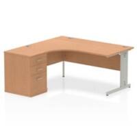 Dynamic Wave Left Hand Office Desk Oak Top MFC Cable Managed Cantilever Leg Grey Frame Impulse 1600/1630 x 800/600 x 730mm