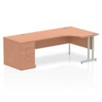 dynamic Impulse Right Hand Desk Corner Beech Cantilever 3 Drawers 1 Pedestal 2,230 (W) x 1,200 (D) x 730 (H) mm MFC (Melamine Faced Chipboard)