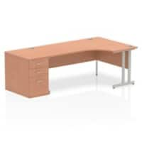 Dynamic Corner Right Hand Desk Beech MFC Cantilever Leg Grey Frame Impulse 2230/1200 x 800/600 x 730mm