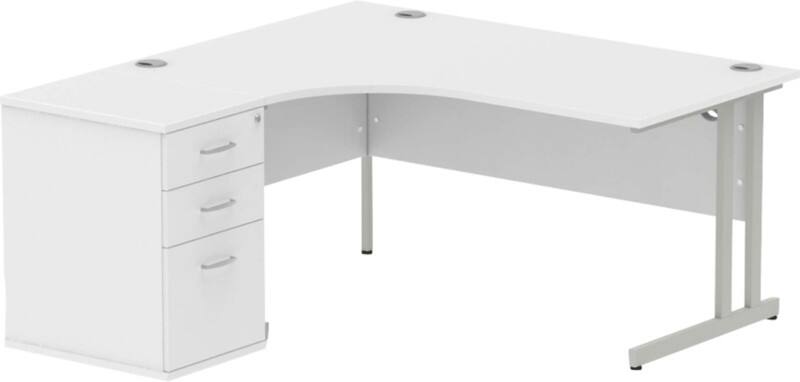 dynamic Impulse Left Hand Desk Corner White Cantilever 3 Drawers 1 Pedestal 1,600 (W) x 1,630 (D) x 730 (H) mm MFC (Melamine Faced Chipboard)