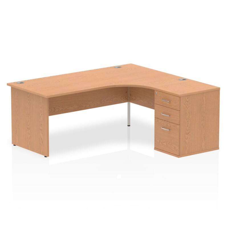 dynamic Impulse Right Hand Desk Freeform Oak Base panel 3 Drawers 1 Pedestal 1,800 (W) x 1,630 (D) x 730 (H) mm MFC (Melamine Faced Chipboard)