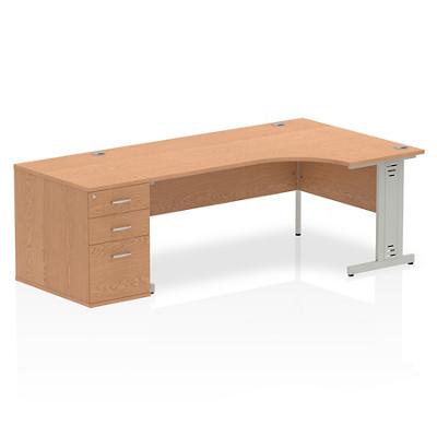 Dynamic Wave Right Hand Office Desk Oak MFC Cable Managed Cantilever Leg Grey Frame Impulse 2230/1200 x 800/600 x 730mm