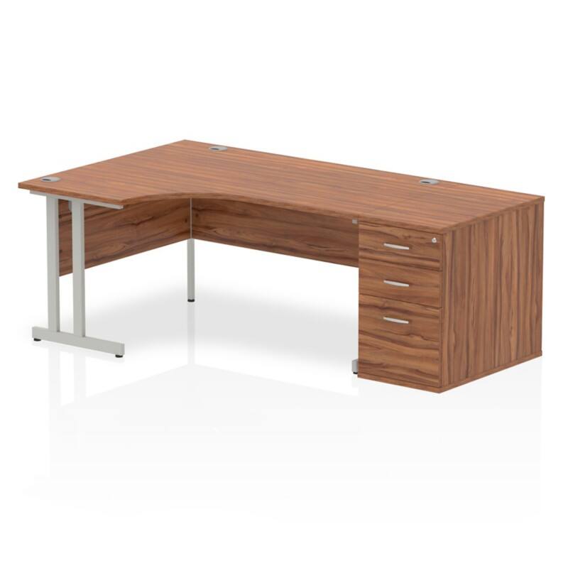 dynamic Impulse Left Hand Desk Corner Walnut Cantilever 3 Drawers 1 Pedestal 2,030 (W) x 1,200 (D) x 730 (H) mm MFC (Melamine Faced Chipboard)