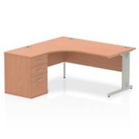 Dynamic Corner Left Hand Desk Beech MFC Cable Managed Cantilever Leg Grey Frame Impulse 1600/1630 x 800/600 x 730mm