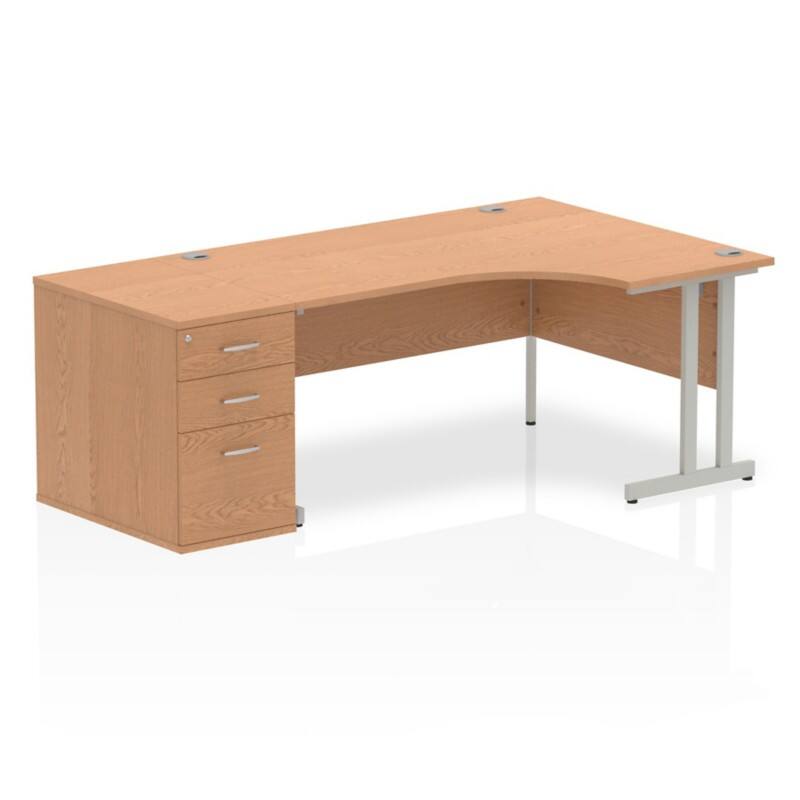 dynamic Impulse Right Hand Desk Freeform Oak Cantilever 3 Drawers 1 Pedestal 2,030 (W) x 1,200 (D) x 730 (H) mm MFC (Melamine Faced Chipboard)