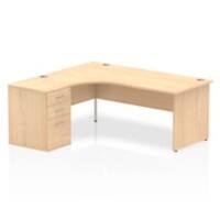 dynamic Impulse Left Hand Desk Corner Maple Base panel 3 Drawers 1 Pedestal 1,800 (W) x 1,630 (D) x 730 (H) mm MFC (Melamine Faced Chipboard)