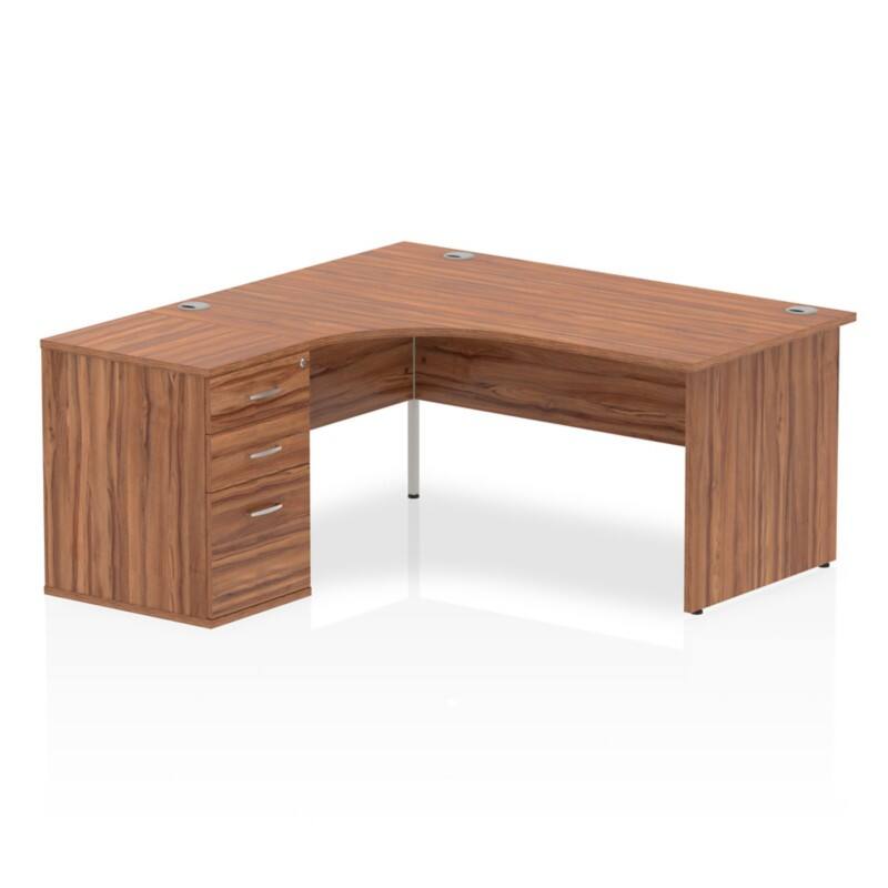 dynamic Impulse Left Hand Desk Corner Walnut Base panel 3 Drawers 1 Pedestal 1,600 (W) x 1,630 (D) x 730 (H) mm MFC (Melamine Faced Chipboard)