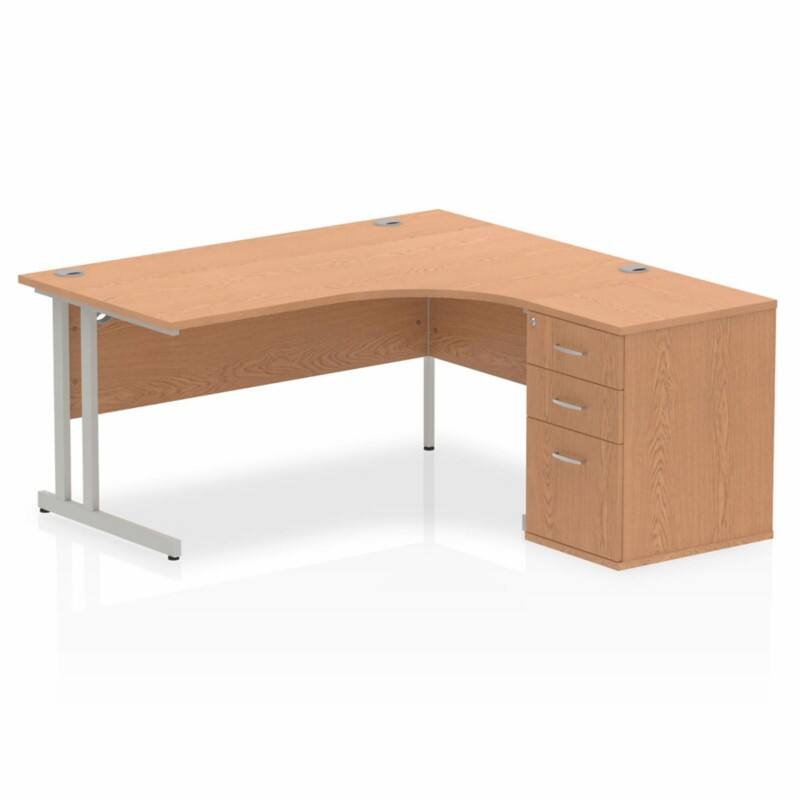 dynamic Impulse Right Hand Desk Freeform Oak Cantilever 3 Drawers 1 Pedestal 1,600 (W) x 1,630 (D) x 730 (H) mm MFC (Melamine Faced Chipboard)