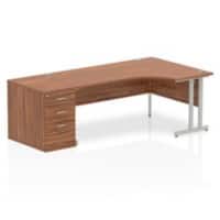 dynamic Impulse Right Hand Desk Corner Walnut Cantilever 3 Drawers 1 Pedestal 2,230 (W) x 1,200 (D) x 730 (H) mm MFC (Melamine Faced Chipboard)