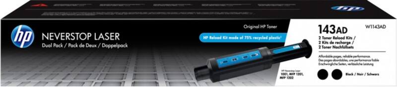 HP 143AD Original Toner Reload Kit W1143AD Black Pack of 2 Duopack