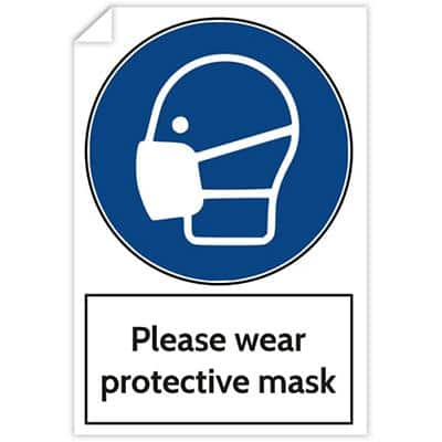 Trodat Health and Safety Sticker Please wear protective mask PVC 20 x 30 cm Pack of 3