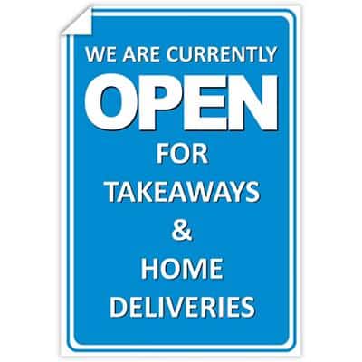 Trodat Window Sticker We are currently open for takeaways and home deliveries PVC 20 x 30 cm Pack of 3