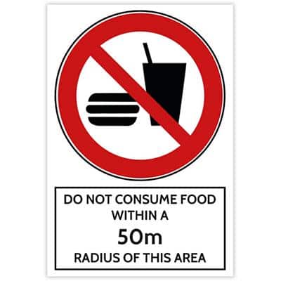 Trodat Health and Safety Sign Do not consume food within a 50 m radius of this area Aluminium 20 x 30 cm