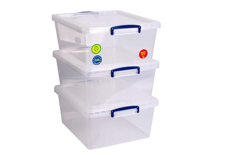 Really Useful Box Plastic Nestable Storage Boxes 17.5 Litre 383 x 460 x 195 mm Pack of 3