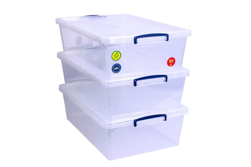 Really Useful Box Plastic Nestable Storage Boxes 43 Litre 440 x 695 x 230 mm Pack of 3